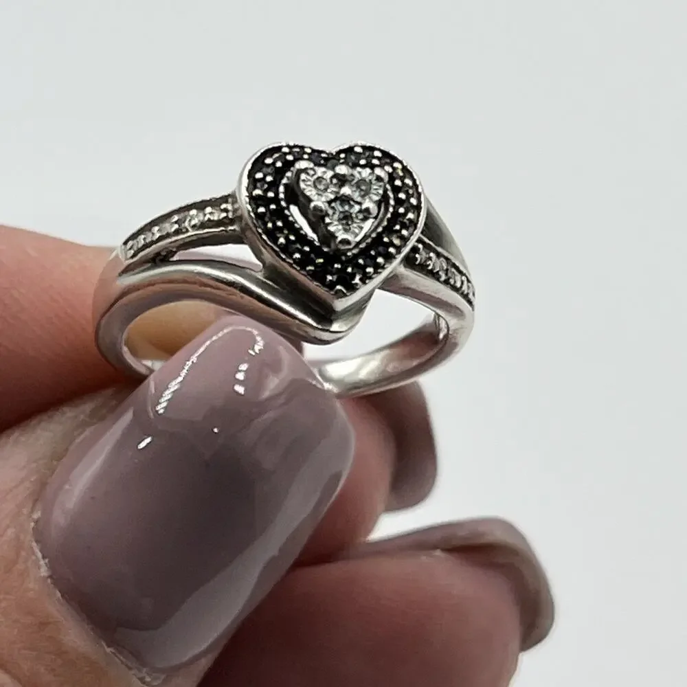 Sterling Silver Size 7 Elevated Heart Ring 925 Vintage